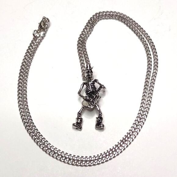 Stainless Necklace Dancing Skeleton Guitar Player Hat Birthday Valentines Gift - Picture 2 of 5